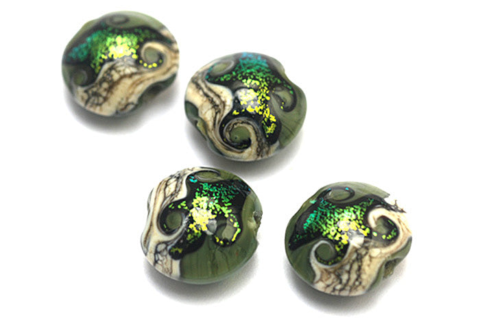 10506412 - Four Olivine Lentil Beads