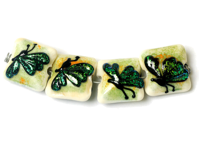 10507114 - Four Green Sparkle Garden Butterfly Pillow Beads
