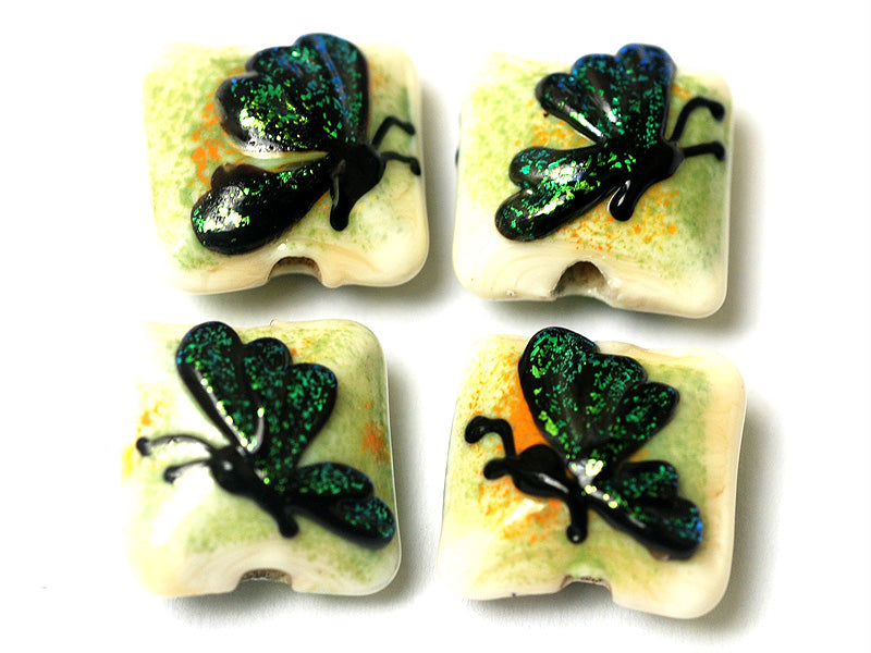 10507114 - Four Green Sparkle Garden Butterfly Pillow Beads