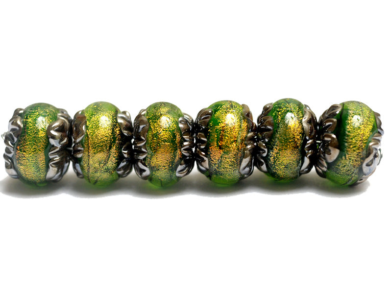 10507321 - Six Herbal Garden Shimmer Rondelle Beads