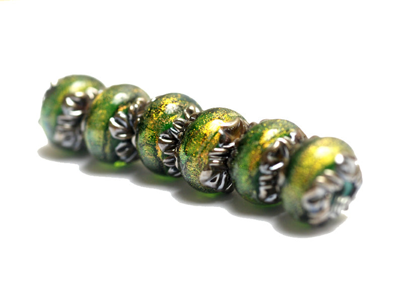 10507321 - Six Herbal Garden Shimmer Rondelle Beads