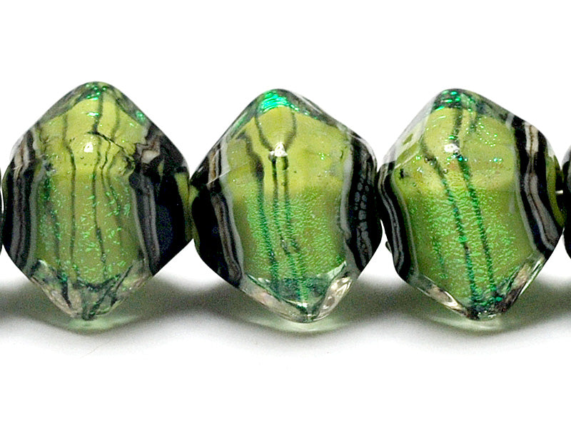 10507707- Five Spring Green Shimmer Crystal Shaped Beads