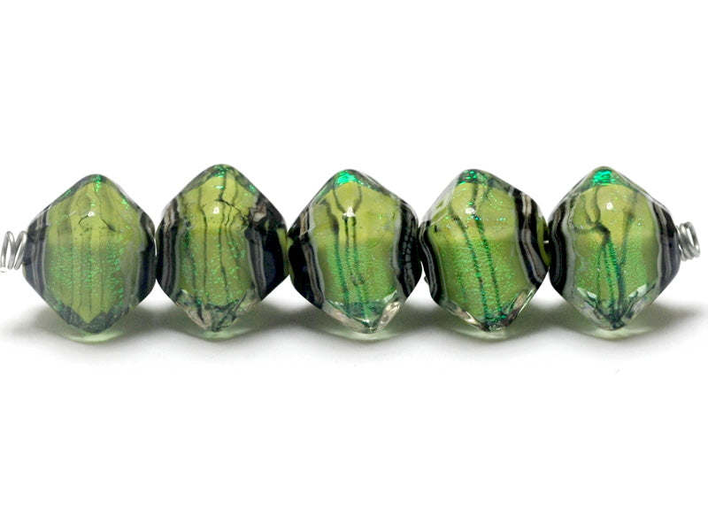 10507707- Five Spring Green Shimmer Crystal Shaped Beads