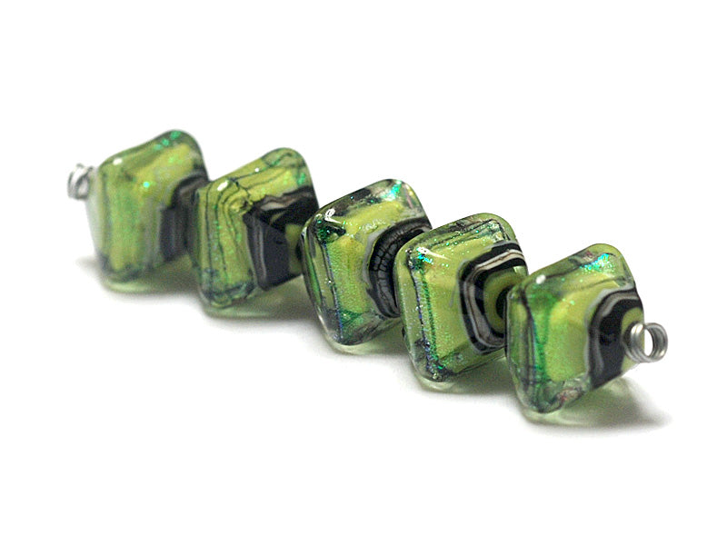 10507707- Five Spring Green Shimmer Crystal Shaped Beads
