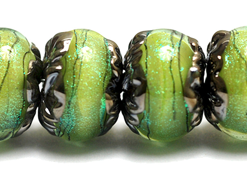 10507721 - Six Spring Green Shimmer Rondelle Beads