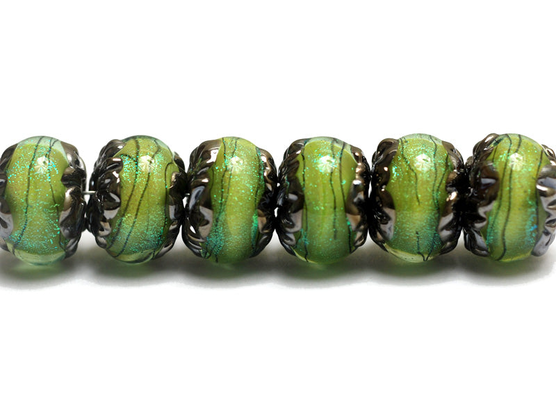 10507721 - Six Spring Green Shimmer Rondelle Beads