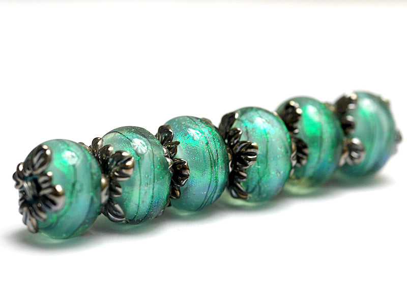 10507821 - Six Seafoam Shimmer Rondelle Beads