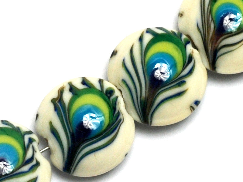 10508012 - Four Peacock Feather Lentil Beads