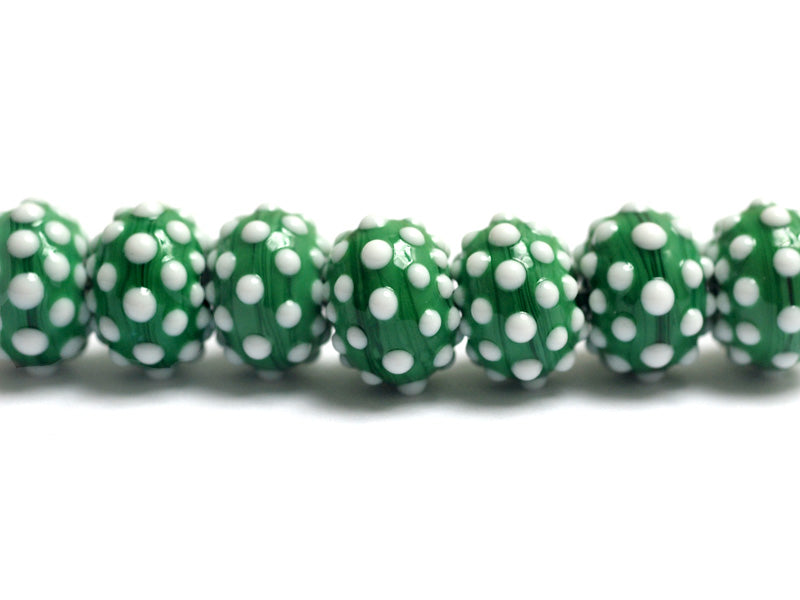 10508101 - Seven Polka Dots on Green Rondelle Beads