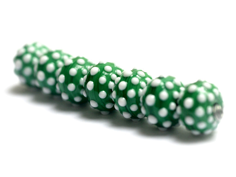 10508101 - Seven Polka Dots on Green Rondelle Beads