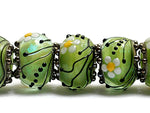 10508401 - Seven Spring Green Florals Rondelle Beads