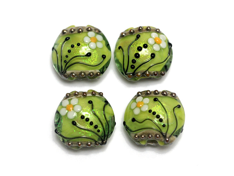 10508412 - Four Spring Green Florals Lentil Beads