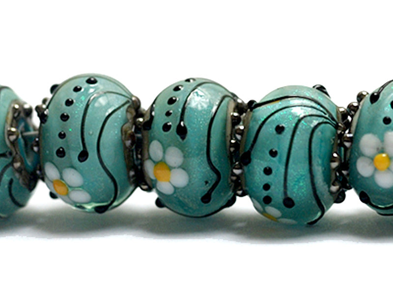 10508501 - Seven Seafoam Florals Rondelle Beads
