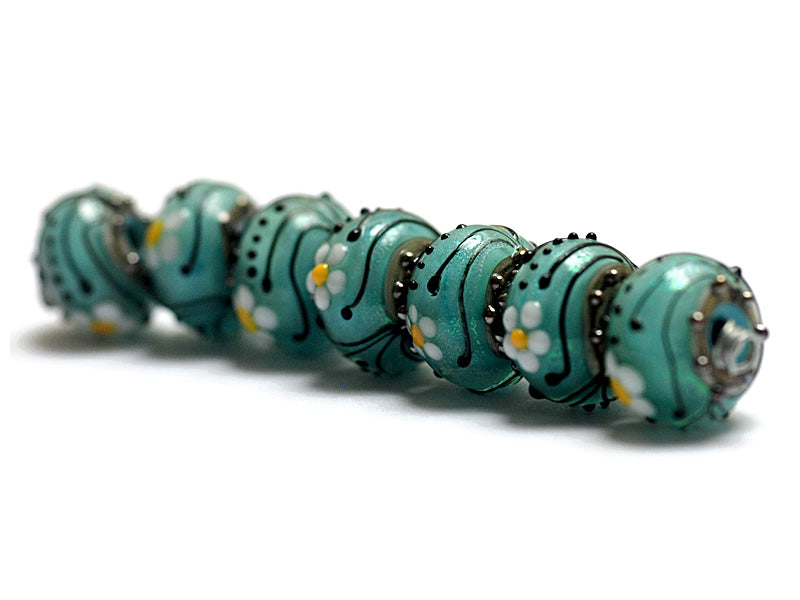 10508501 - Seven Seafoam Florals Rondelle Beads
