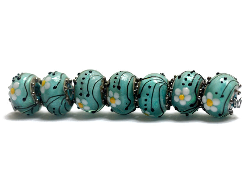 10508501 - Seven Seafoam Florals Rondelle Beads