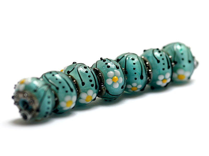 10508501 - Seven Seafoam Florals Rondelle Beads