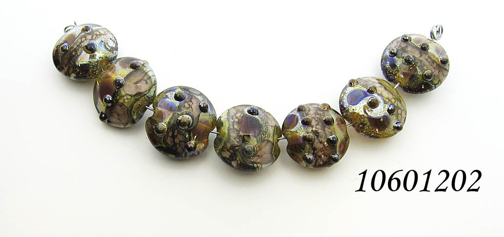 10601202 - Seven Dark Amethyst w/Silver Foil Lentil Beads