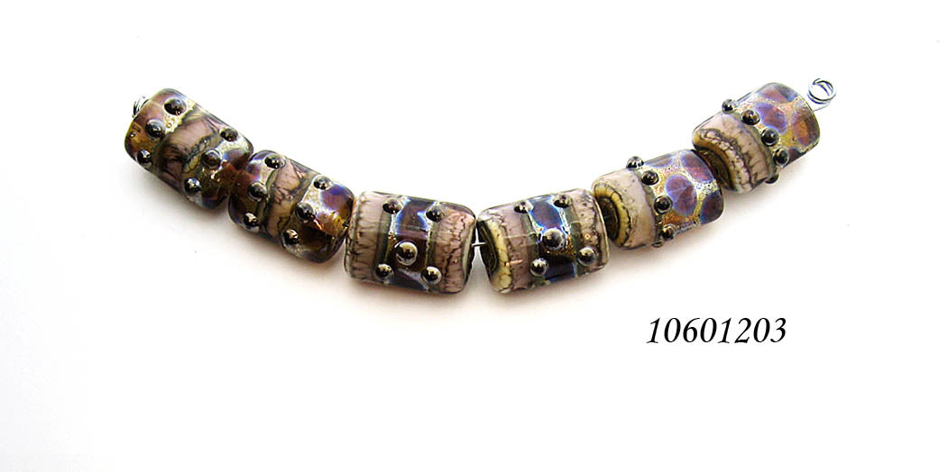 10601203 - Six Dark Amethyst w/Silver Foil Mini Kalera Beads