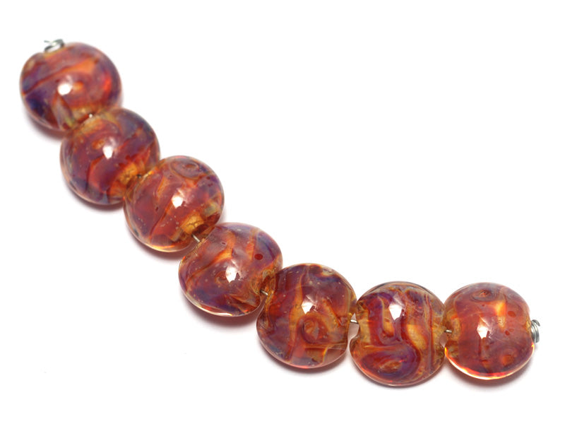 10601602 - Seven Orange  & Purple Lentil Beads