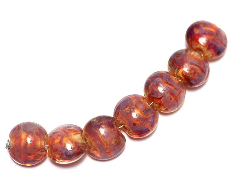 10601602 - Seven Orange  & Purple Lentil Beads