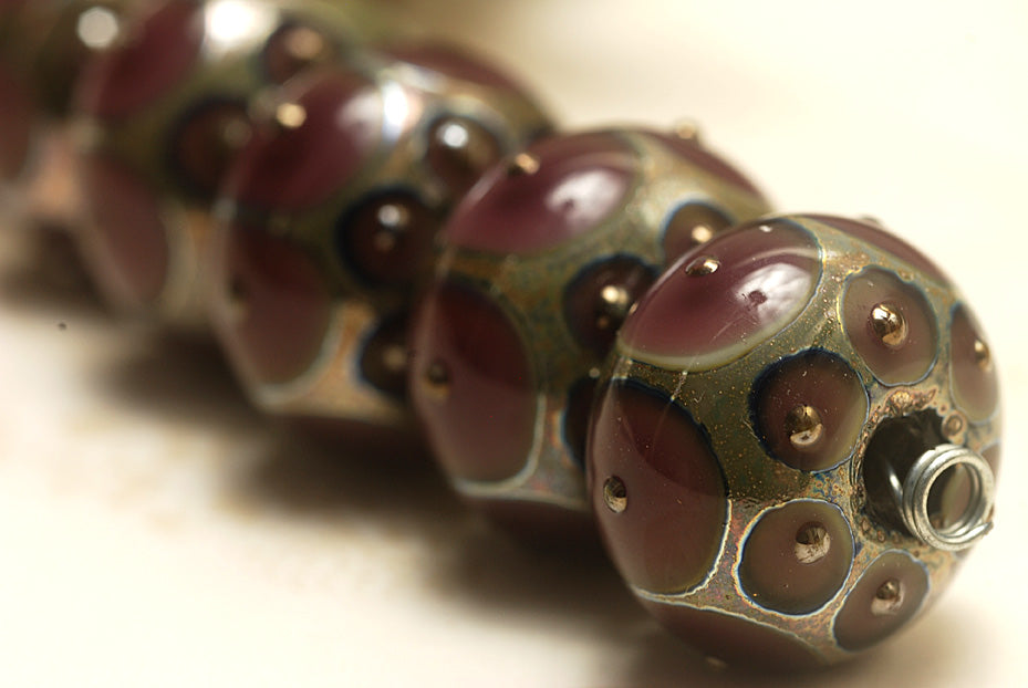 10601721 - Six Plum w/Metal Dots Rondelle Beads