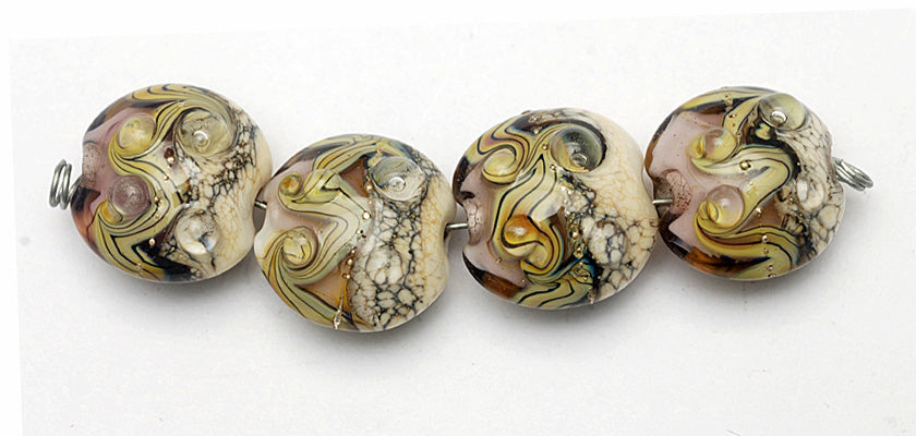 10602012 - Four Pink w/Dark Ivory Lentil Beads