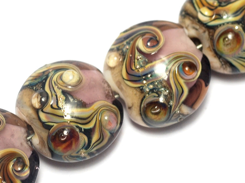 10602012 - Four Pink w/Dark Ivory Lentil Beads
