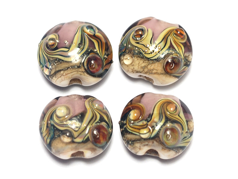 10602012 - Four Pink w/Dark Ivory Lentil Beads