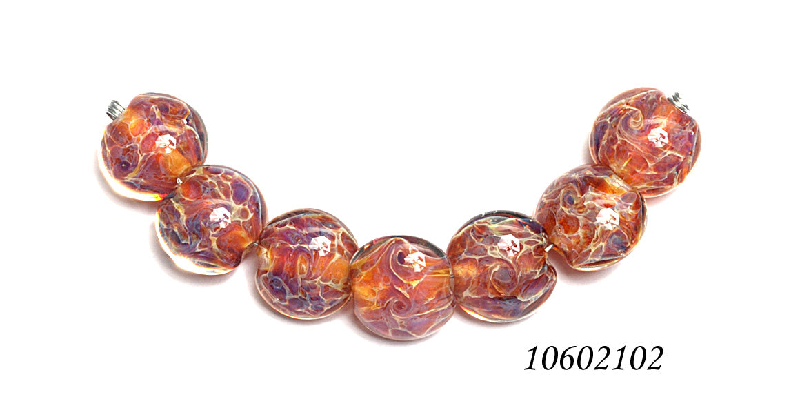 10602102 - Seven Yellow-orange & Purple Free Style Lentil Beads