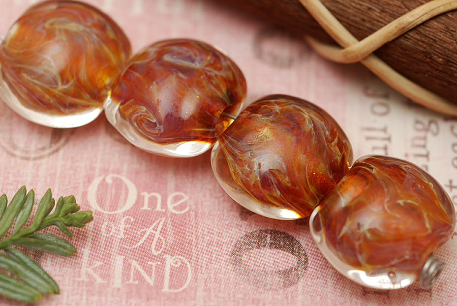 10602112 - Four Yellow-orange & Purple Free Style Lentil Beads