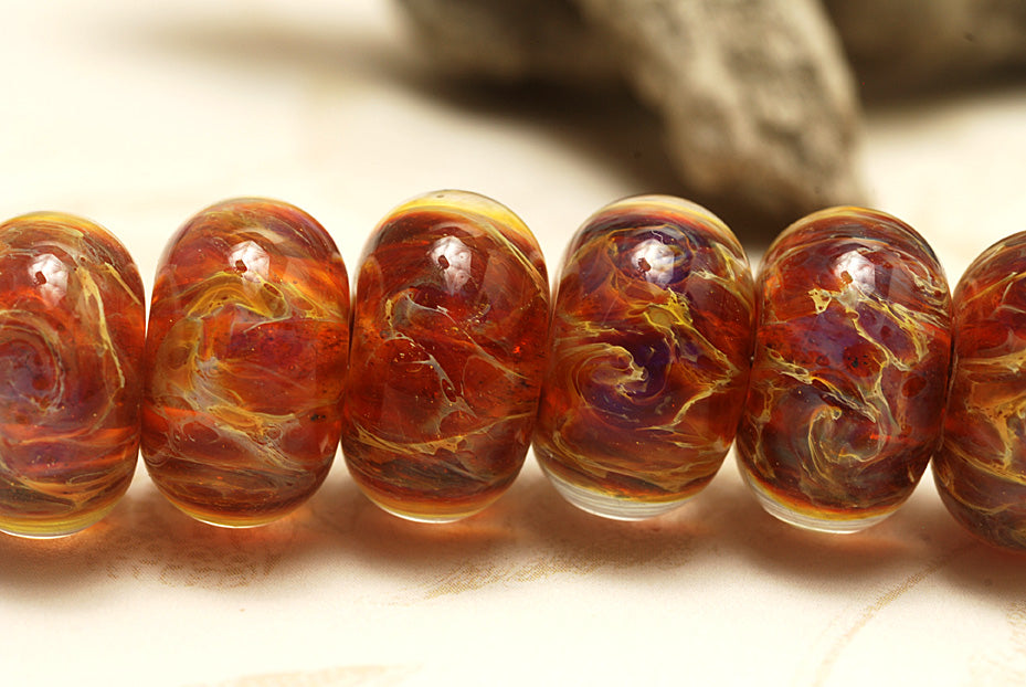 10602201 - Seven Yellow & Purple Free Style Rondelle Beads