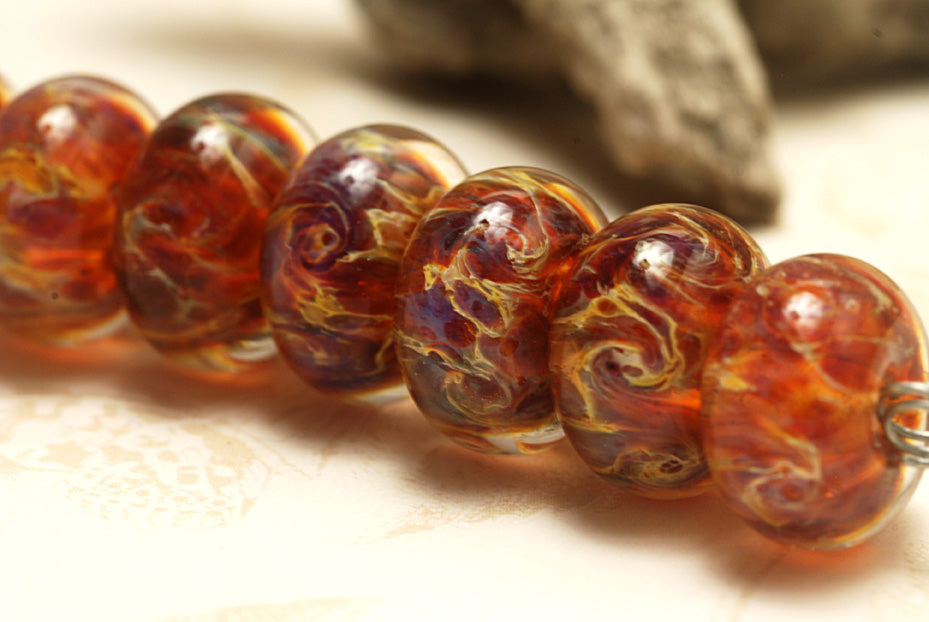 10602201 - Seven Yellow & Purple Free Style Rondelle Beads