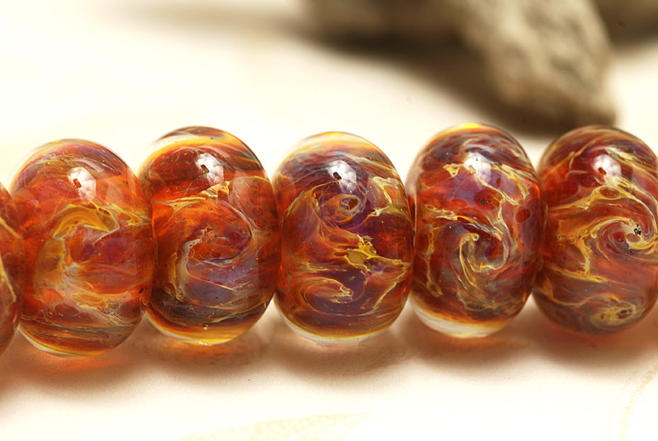 10602201 - Seven Yellow & Purple Free Style Rondelle Beads
