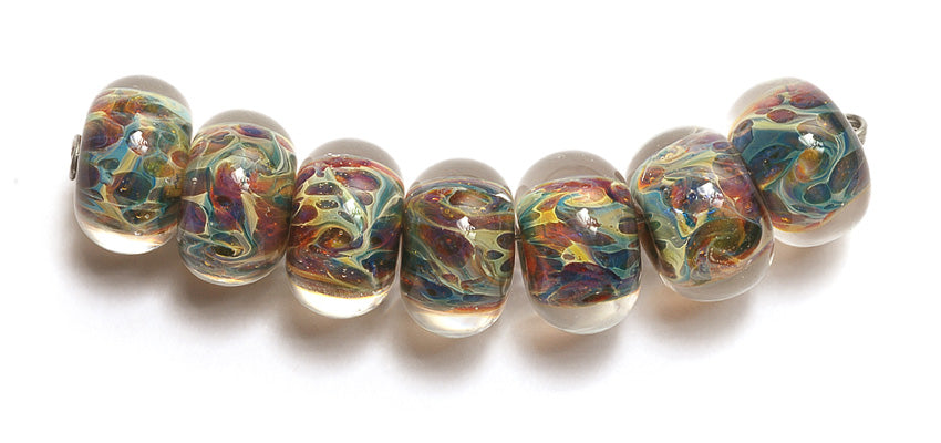 10602401 - Seven Blue, Green & Purple Free Style Rondelle Beads