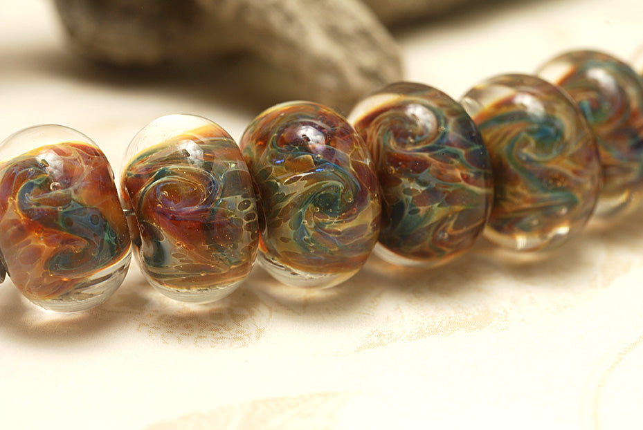 10602401 - Seven Blue, Green & Purple Free Style Rondelle Beads