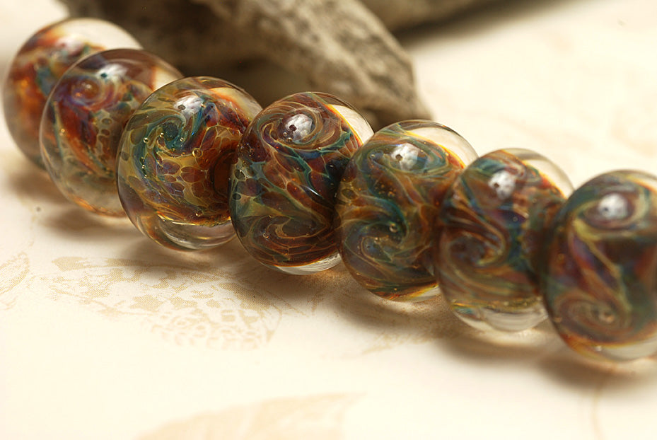 10602401 - Seven Blue, Green & Purple Free Style Rondelle Beads