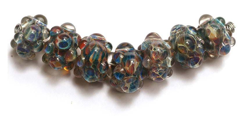 10602501 - Seven Blue Free Style Boro Rondelle Beads