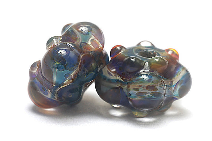 10602501 - Seven Blue Free Style Boro Rondelle Beads