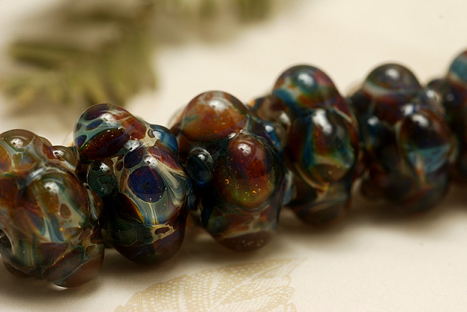 10602501 - Seven Blue Free Style Boro Rondelle Beads