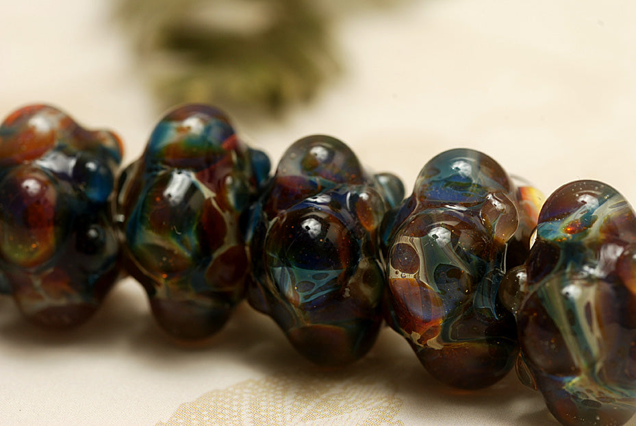10602501 - Seven Blue Free Style Boro Rondelle Beads
