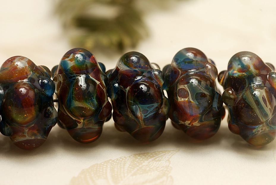 10602501 - Seven Blue Free Style Boro Rondelle Beads