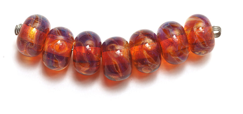 10602601 - Seven Orange & Purple Free Style Rondelle Beads