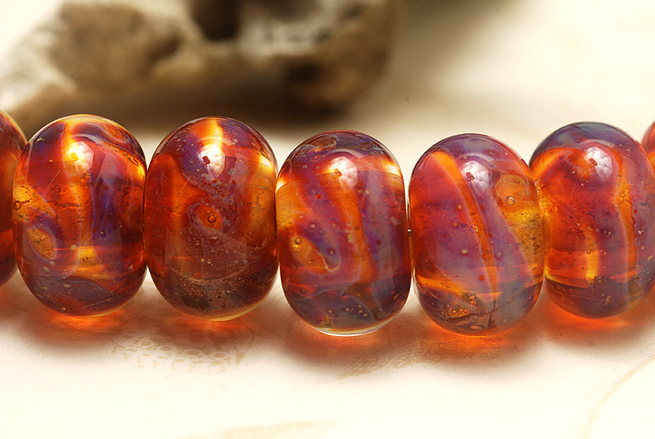 10602601 - Seven Orange & Purple Free Style Rondelle Beads