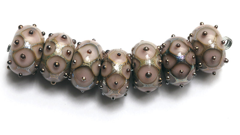 10602801 - Seven Lavender Pink w/Metal Dots Rondelle Beads
