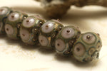 10602801 - Seven Lavender Pink w/Metal Dots Rondelle Beads