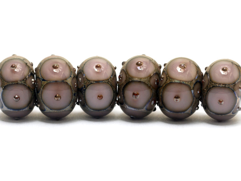 10602821 - Six Lavender Pink w/Metal Dots Rondelle Beads