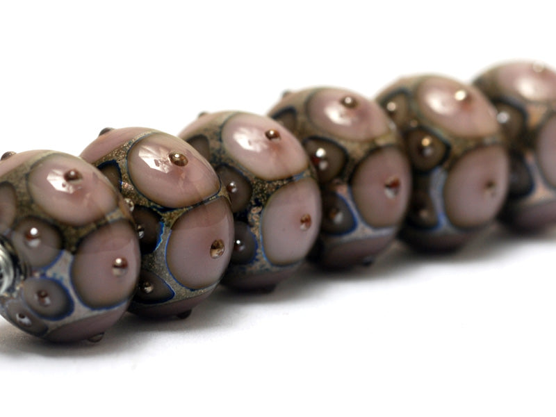 10602821 - Six Lavender Pink w/Metal Dots Rondelle Beads
