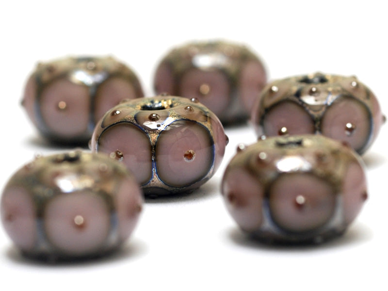 10602821 - Six Lavender Pink w/Metal Dots Rondelle Beads