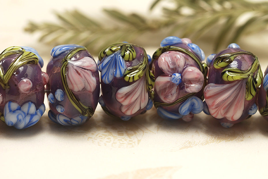 10603001 - Seven Violet Garden Rondelle Beads