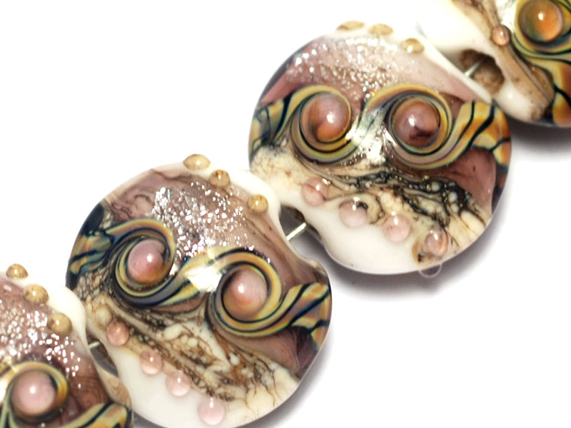 10603512 - Four Blushing Pink Stardust Lentil Beads